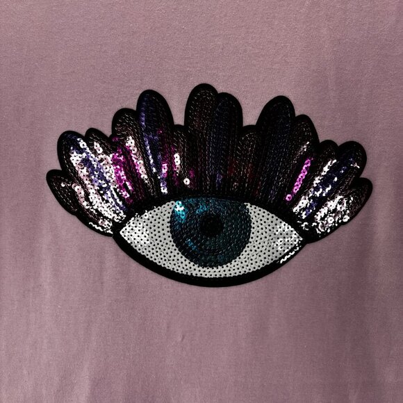 Lux Sequins Evil Eye Pink T-Shirt 100% Cotton Women's Size M - Picture 2 of 5
